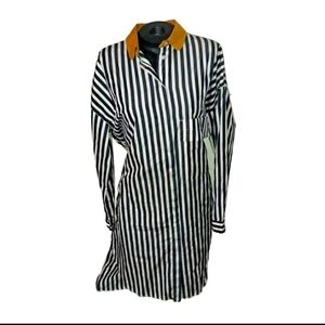 Odeeh Striped Blue & White Long Sleeve Shirt Dress Button Down Size 38 B20#6